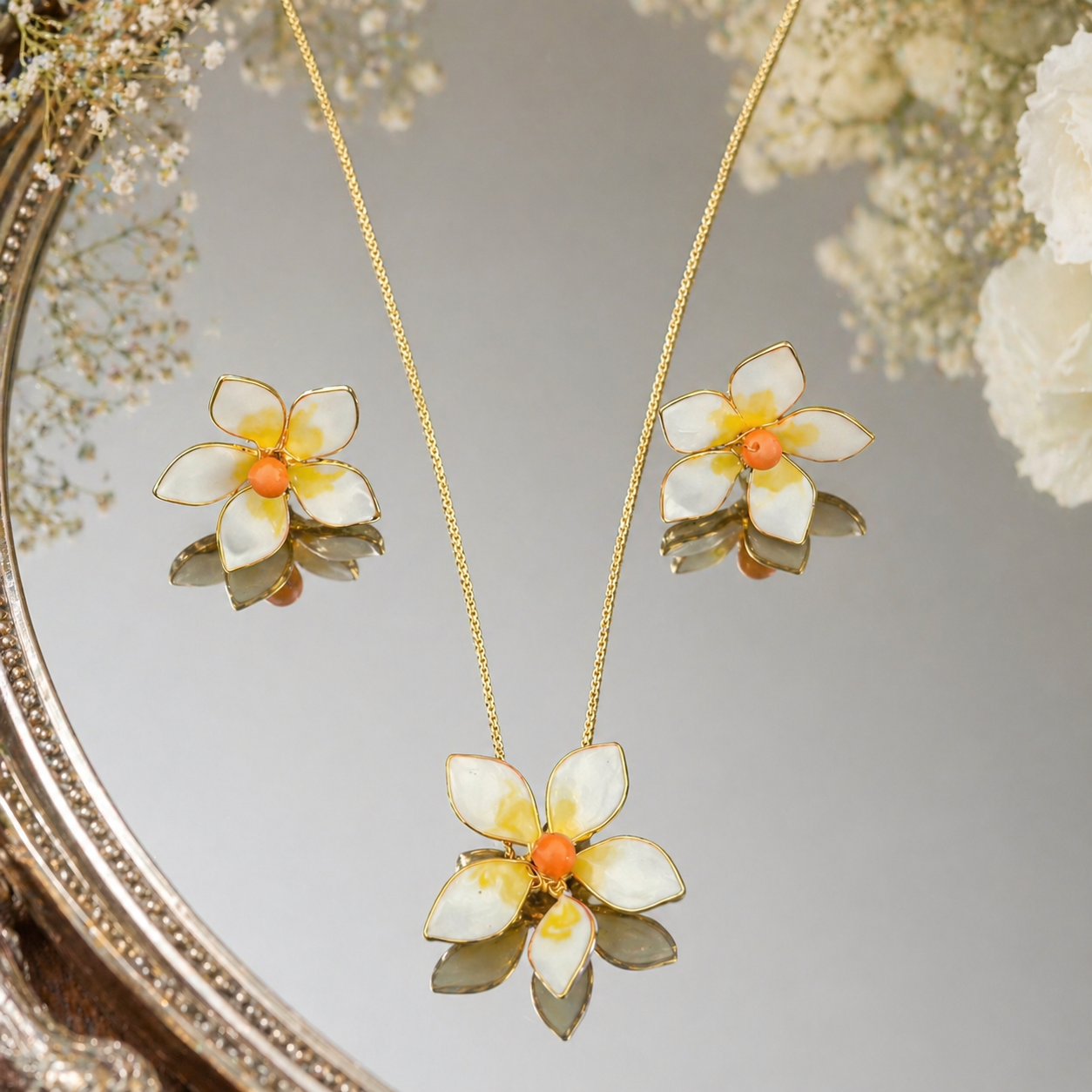 Plumeria Pendant & Stud