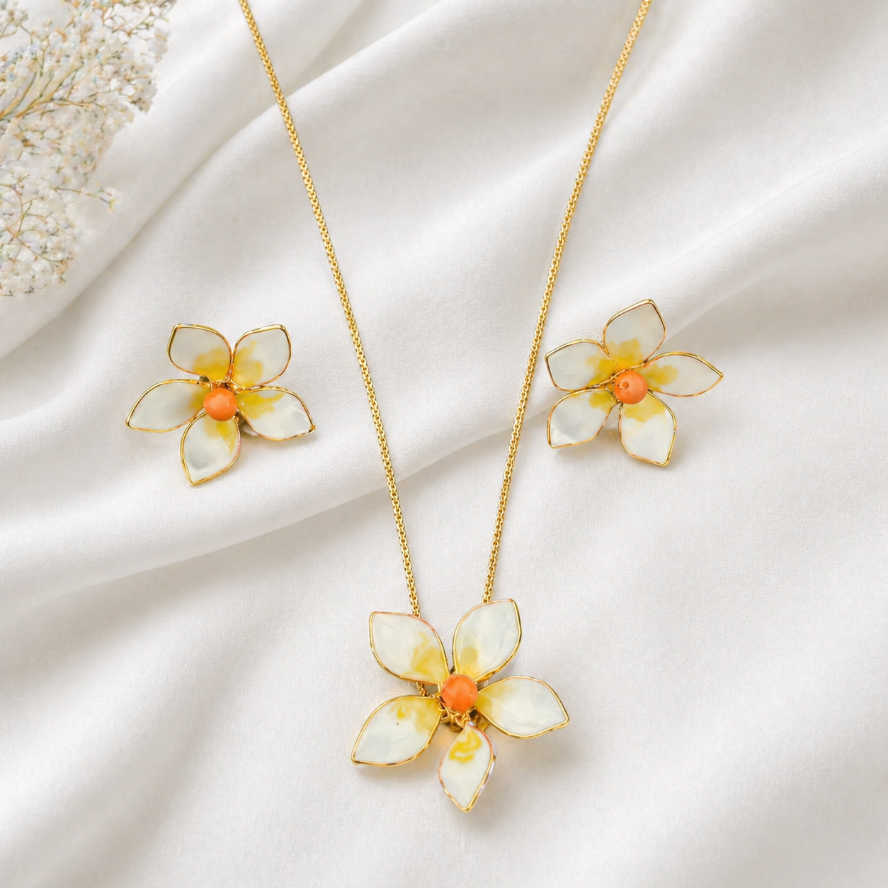 Plumeria Pendant & Stud