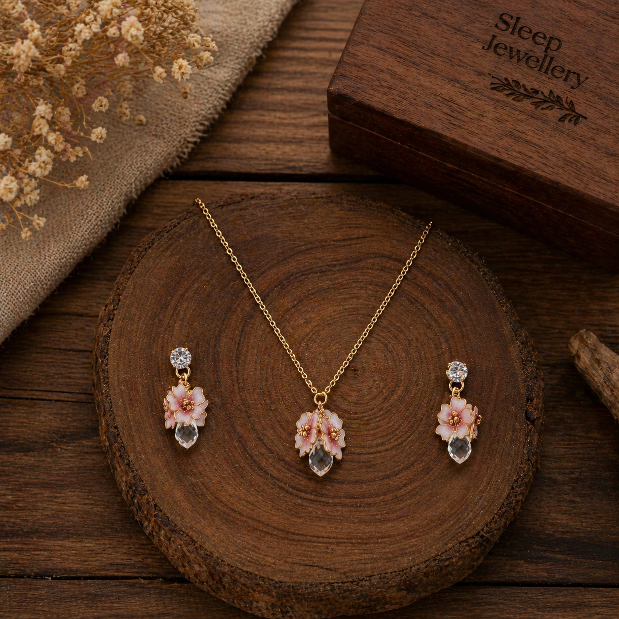 Cherry-Blossom Pendant & Stud