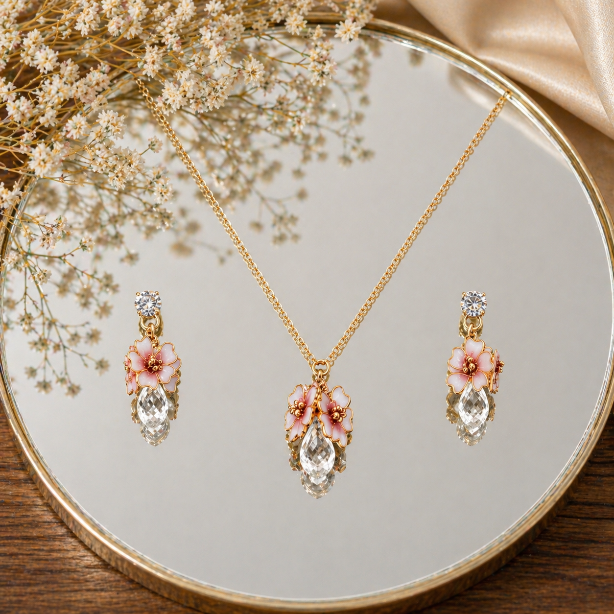 Cherry-Blossom Pendant & Stud
