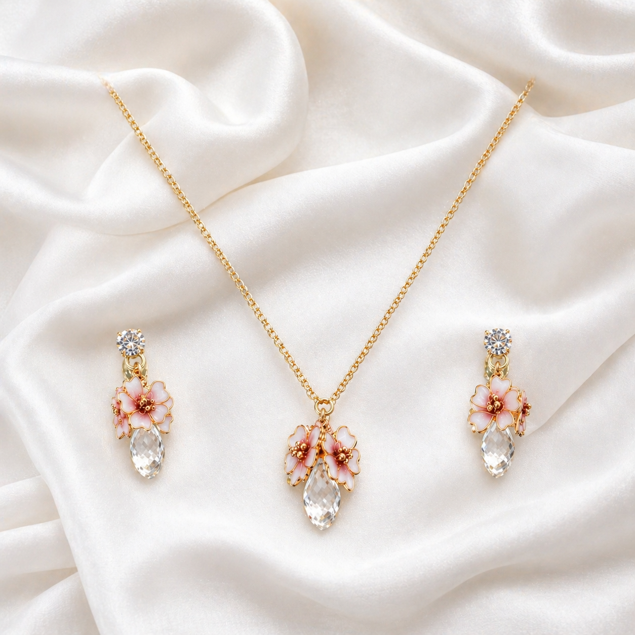 Cherry-Blossom Pendant & Stud