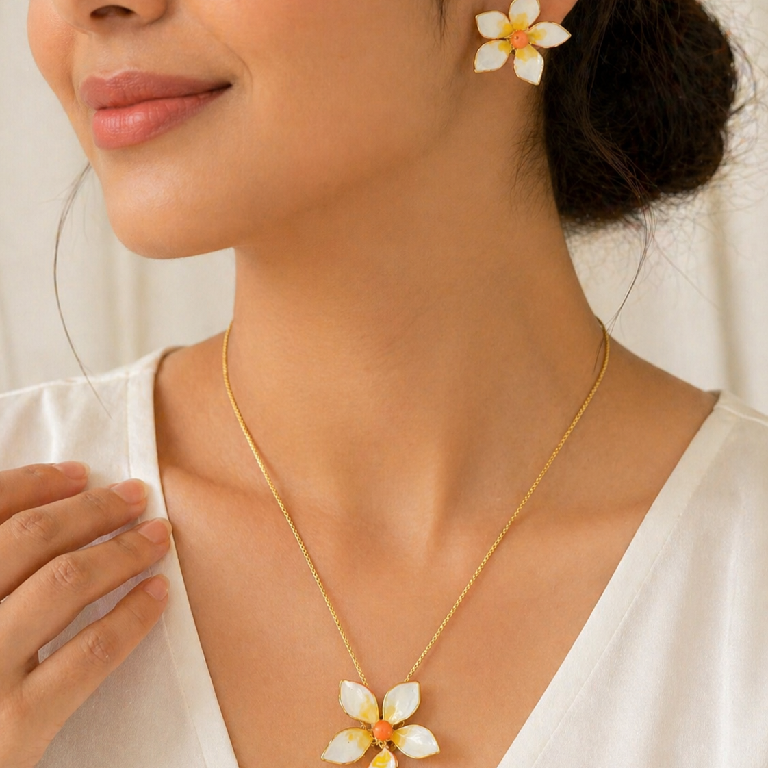 Plumeria Pendant & Stud