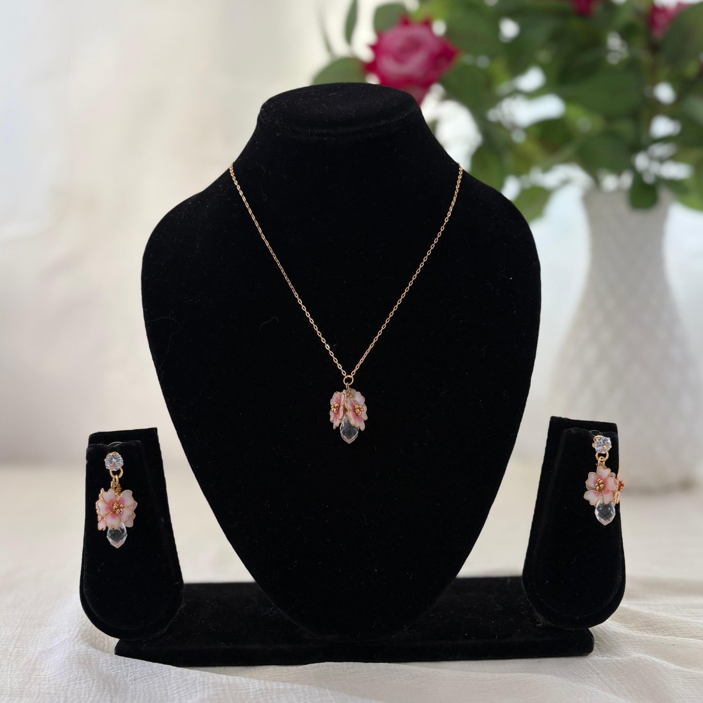 Cherry-Blossom Pendant & Stud